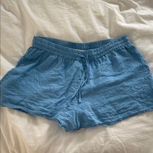 l*space Blue Elastic Waist Linen-Blend Athletic Shorts
